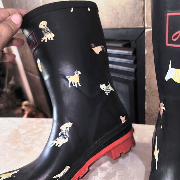 JOULES "DOG SHOW" MOLLY Black Midi Outdoor Rain Mud Farm Work Beach Logo Boots - Picture 6 of 11